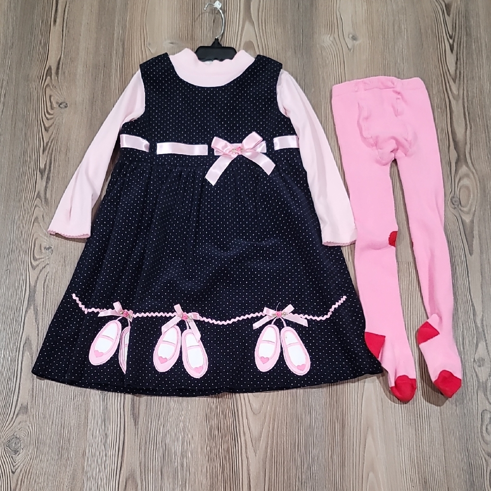 Rare Editions Navy Dress with Pink Polka Dots